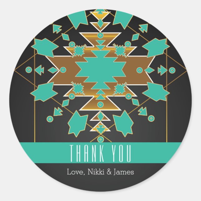 Adesivo Vinhetas Douradas Pretas de Turquesa do Sudoeste (Frente)