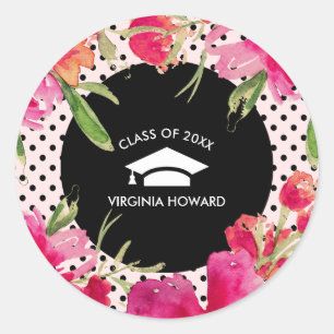 Adesivo Vinhetas-Favor de Graduação Floral Fuchsia