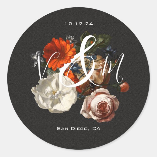 Adesivo Vinhetas florais de monograma escuro e moody (Frente)