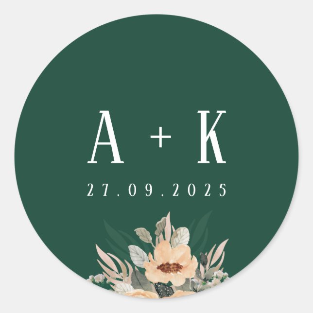 Adesivo Vinhetas, monograma verde-escura floral elegante (Frente)