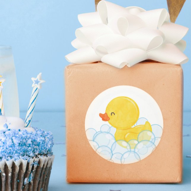 Adesivo Vinhetas redondas de borracha aquosa (Watercolor Rubber Duck Stickers for Birthday or Baby Shower)