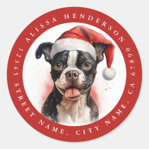 Adesivo Vinhetas redondas de Boston Terrier de Natal