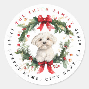 Adesivo Vinhetas redondas de cães malteses de Natal