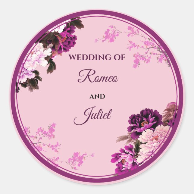 Adesivo Vinhetas Redondas de Casamento com Anéis Florais R (Frente)