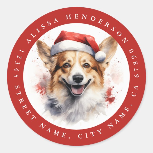 Adesivo Vinhetas Redondas de Corgi de Natal (Frente)