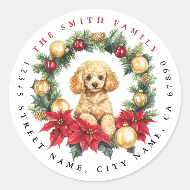 Adesivo Vinhetas Redondas de Poodle de Natal (Frente)