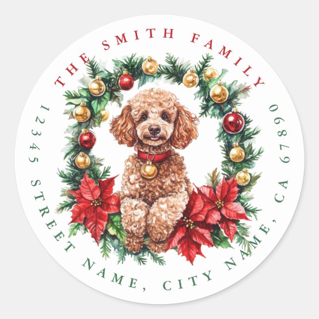 Adesivo Vinhetas Redondas de Poodle de Natal (Frente)