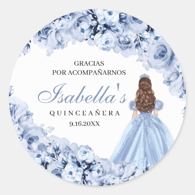 Adesivo Vinhetas Redondas de Quinceanera Azul-Dusty (Frente)