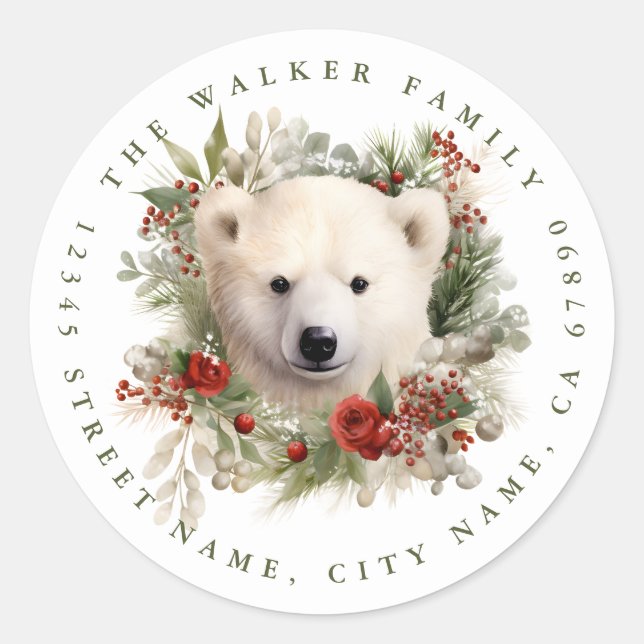Adesivo Vinhetas-redondas de Urso Polar de Natal (Frente)