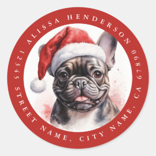 Adesivo Vinhetas redondas do Buldogue francês natalino