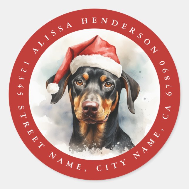 Adesivo Vinhetas Redondas do Doberman de Natal (Frente)