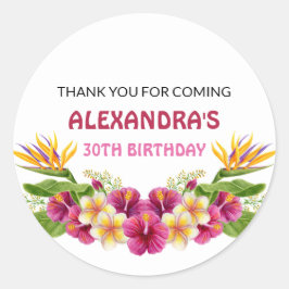 Adesivo Vinhetas Redondas do Partido Floral Tropical Rosa