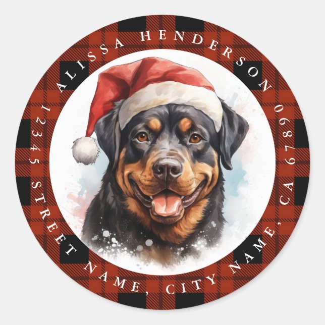 Adesivo Vinhetas redondas do Rottweiler de Natal (Frente)