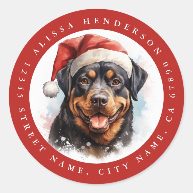 Adesivo Vinhetas redondas do Rottweiler de Natal (Frente)