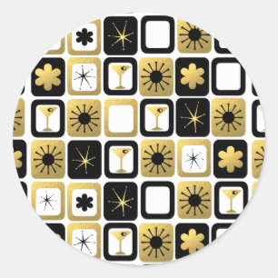 Adesivo Vinhetas Retro Glamorosas, Redondas Douradas