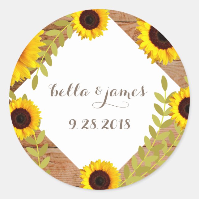 Adesivo Vinhetas Rústicas de Casamento de Girassol (Frente)