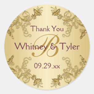 Adesivo Vinho de ameixa e Vinheta Monográfica Dourada para