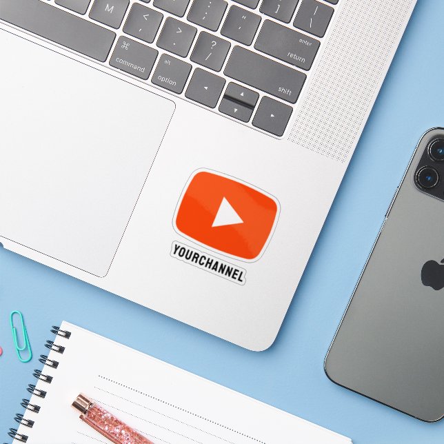 Adesivo Vinil personalizado do nome do canal Youtube (Notebook com iPhone)