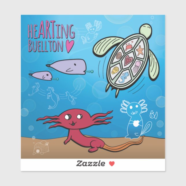 Adesivo Vinil Sticker - Axolotls in Sea-Buellton.Art (Folha)