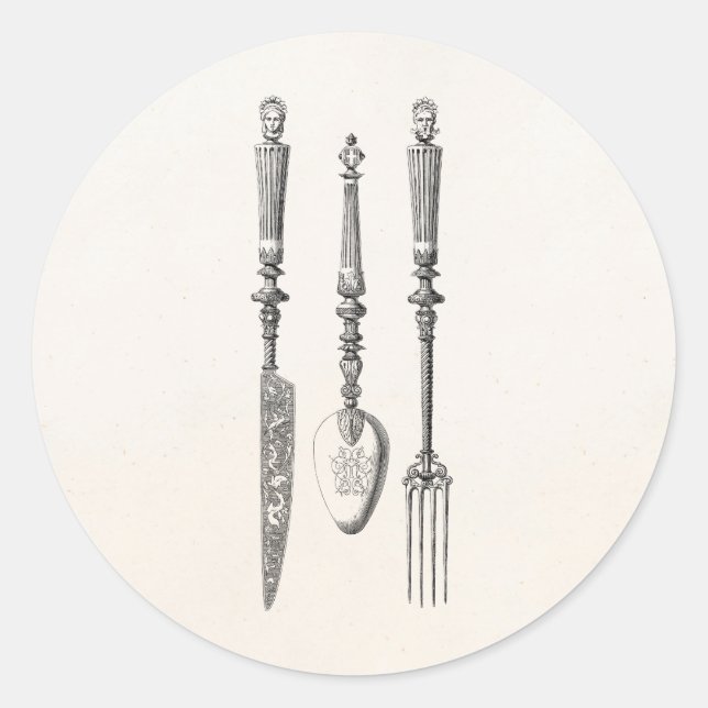 Adesivo Vintage 1800s Knife Fork Spoon Faces Velhas Cutler (Frente)