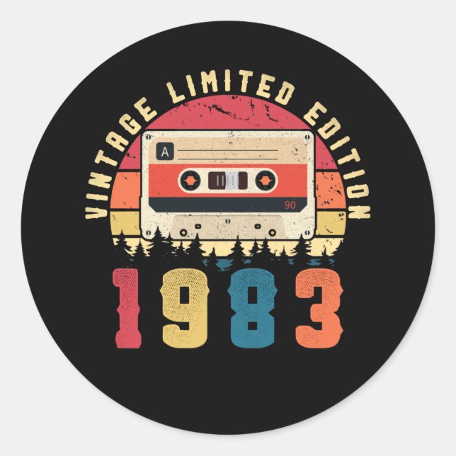 Adesivo Vintage 1983 Cassete de Aniversário (Frente)