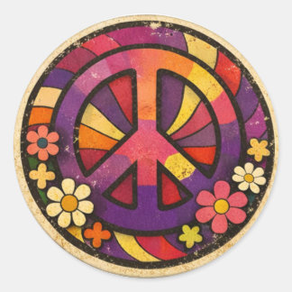 Adesivo Vintage 70s Retro Peace Sign Flower Power Sticker