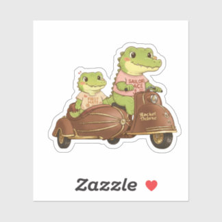 Adesivo Vintage Adventure Crocodiles on Scooter Sticker
