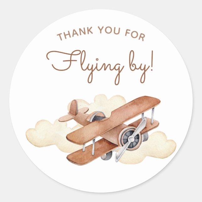 Adesivo Vintage Aircraft Biplane Boy's Birthday Favor (Frente)
