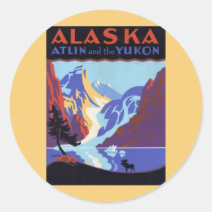 Adesivo Vintage Alaska Poster de viagens, Atlin e Yukon