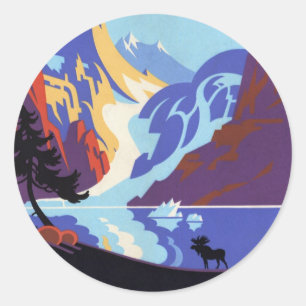 Adesivo Vintage Alaska Poster de viagens, Atlin e Yukon