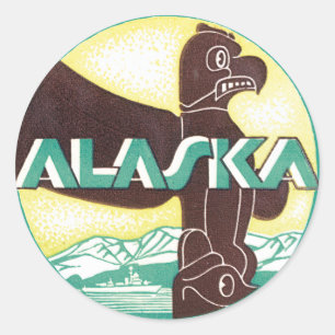Adesivo Vintage Alaska Viagem Totem Pole Eagle Bird