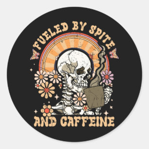 Adesivo Vintage Alimentada Por Caffeine Skeleton Hallowee