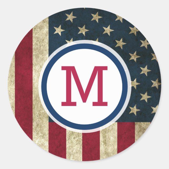 Adesivo Vintage American Flag Red E Blue Monograma (Frente)