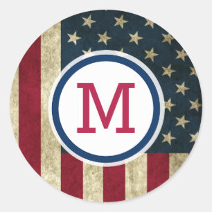 Adesivo Vintage American Flag Red E Blue Monogramas