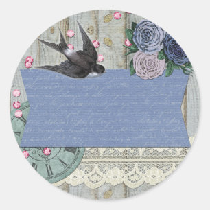 Adesivo Vintage Andorinha Azul Cobalto Shabby Chic Artesan