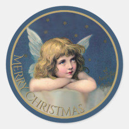 Adesivo Vintage Angel Merry Christmas Blue e Dourado