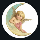 Adesivo Vintage Angel on Crescent Moon<br><div class="desc">Um design de vintage de um anjo que repousa numa lua em forma de crescente.</div>