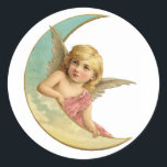Adesivo Vintage Angel on Crescent Moon<br><div class="desc">Um design de vintage de um anjo que repousa numa lua em forma de crescente.</div>