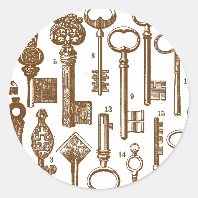 Adesivo Vintage Antigo Conjunto de Teclas Antigas Moedas (Frente)