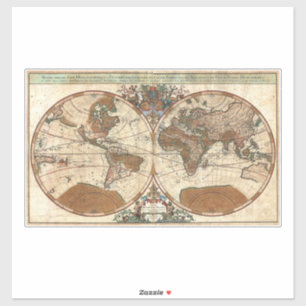 Adesivo vintage antigo mapa Sanson 1691 do mundo