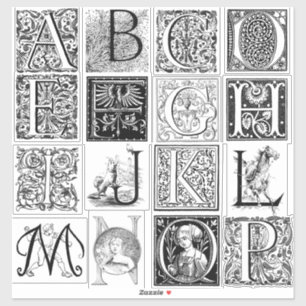 Adesivo Vintage Antique Alphabet Etching Tipo Ilustrativo