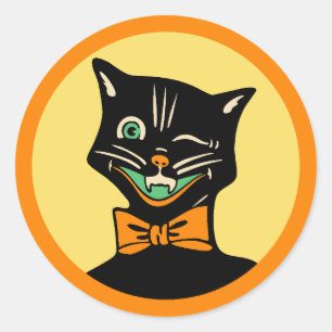 Adesivo Vintage Art Deco Halloween Cat Sticker