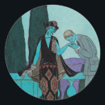 Adesivo Vintage Art Deco La Villa d'Este por George Barbie<br><div class="desc">Ilustração Vintage,  amor e arte romântica imagem deco com um homem beijando a mão de uma mulher na varanda de la villa d'Este pelo artista George Barbier,  1922. Recém-casados na lua de mel em uma propriedade romântica na Itália.</div>