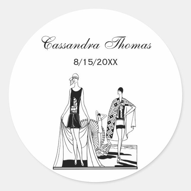 Adesivo Vintage Art Deco Modestáveis Damas na Praia (Frente)