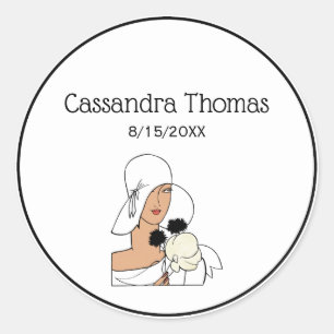 Adesivo Vintage Art Deco Mulher com Flores Vestindo Chapéu