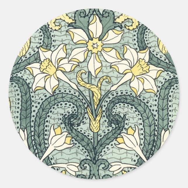 Adesivo Vintage Art Nouveau Daffodil Narciso Flores (Frente)
