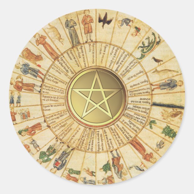 Adesivo Vintage Astrology Divination Dourado Pentacle Paga (Frente)