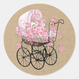 Adesivo Vintage Baby Carruagem em Faux Burlap