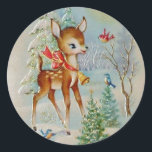 Adesivo Vintage Baby Christmas Deer In The Snow<br><div class="desc">Vintage Vintage Neve.</div>