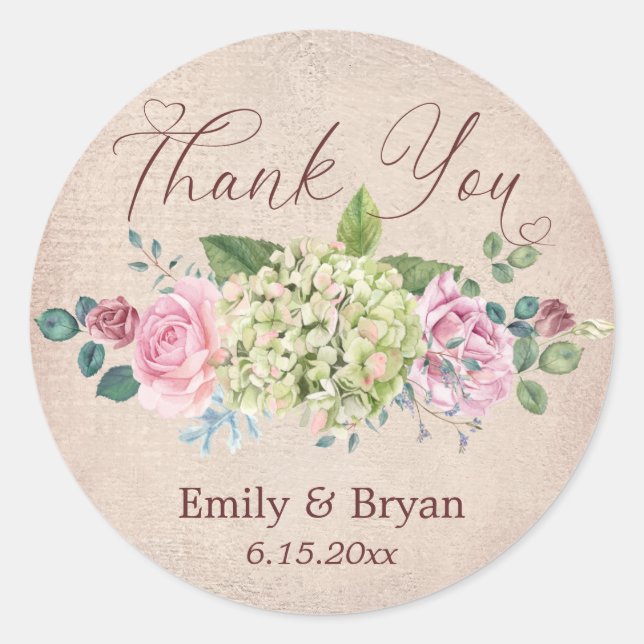 Adesivo Vintage Background Rosa Spray Casamento Obrigado (Frente)